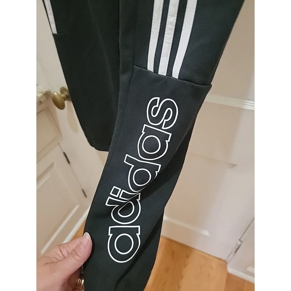 Adidas Sweatpants Mens Sz 2XL Black Fleece Lined Three Stripes Elastic Waist